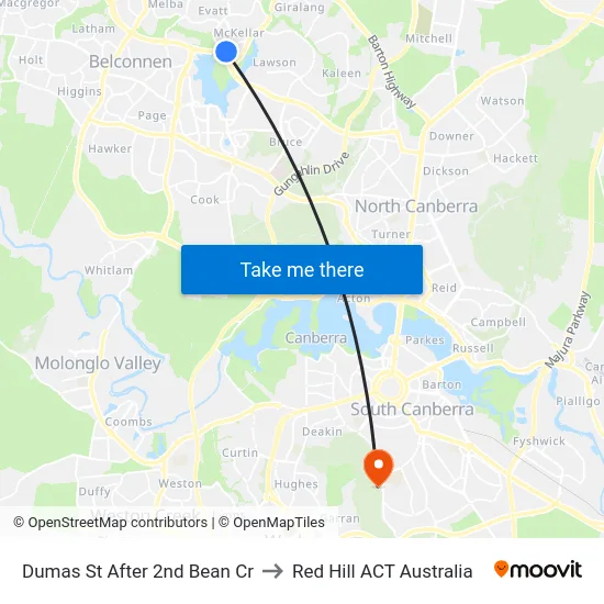 Dumas St After 2nd Bean Cr to Red Hill ACT Australia map