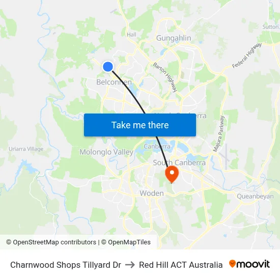 Charnwood Shops Tillyard Dr to Red Hill ACT Australia map
