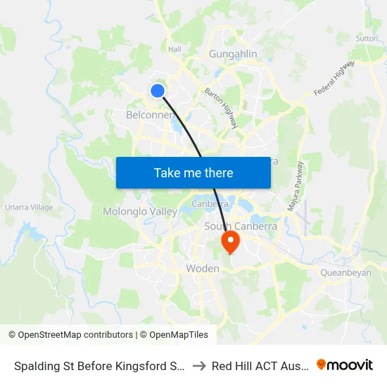 Spalding St Before Kingsford Smith Dr to Red Hill ACT Australia map