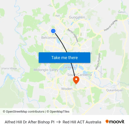 Alfred Hill Dr After Bishop Pl to Red Hill ACT Australia map
