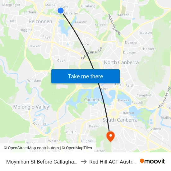 Moynihan St Before Callaghan St to Red Hill ACT Australia map