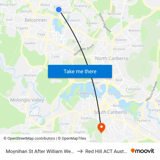 Moynihan St After William Webb Dr to Red Hill ACT Australia map