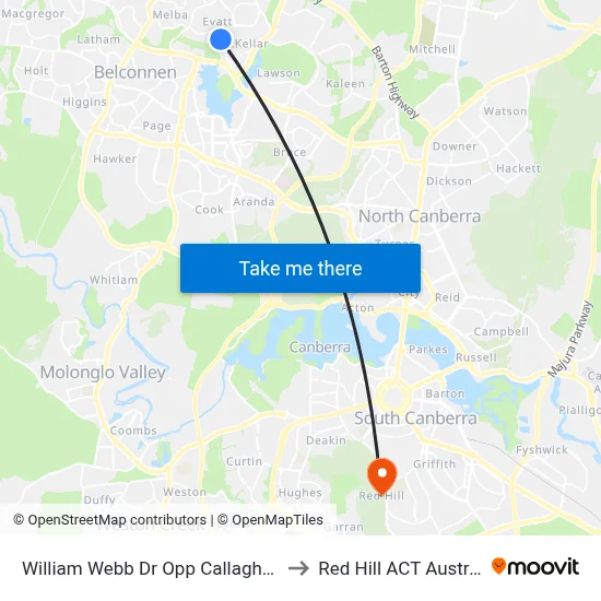 William Webb Dr Opp Callaghan St to Red Hill ACT Australia map