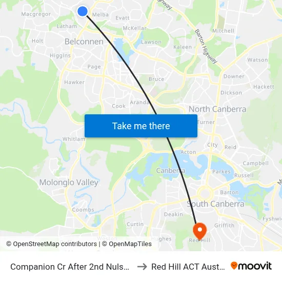 Companion Cr After 2nd Nulsen Cct to Red Hill ACT Australia map