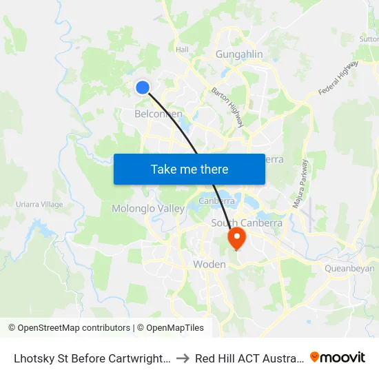 Lhotsky St Before Cartwright St to Red Hill ACT Australia map
