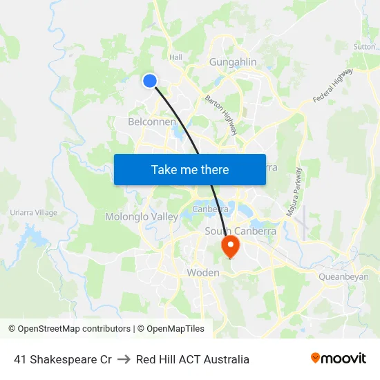 41 Shakespeare Cr to Red Hill ACT Australia map