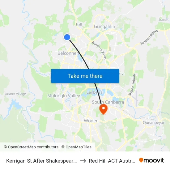 Kerrigan St After Shakespeare Cr to Red Hill ACT Australia map