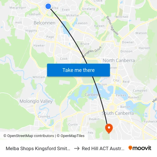 Melba Shops Kingsford Smith Dr to Red Hill ACT Australia map