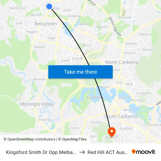 Kingsford Smith Dr Opp Melba Shops to Red Hill ACT Australia map