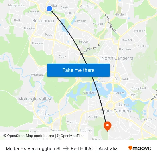 Melba Hs Verbrugghen St to Red Hill ACT Australia map