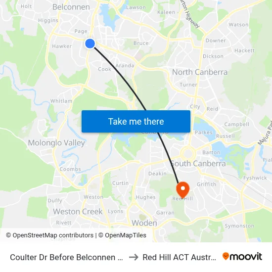 Coulter Dr Before Belconnen Way to Red Hill ACT Australia map