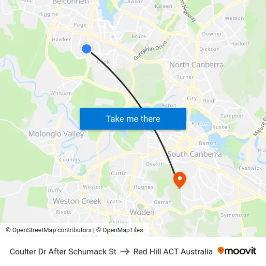 Coulter Dr After Schumack St to Red Hill ACT Australia map