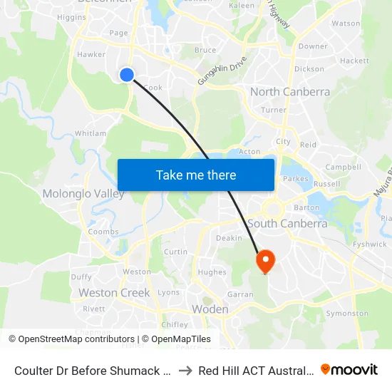 Coulter Dr Before Shumack St to Red Hill ACT Australia map