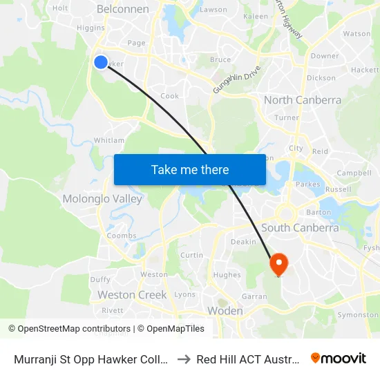 Murranji St Opp Hawker College to Red Hill ACT Australia map