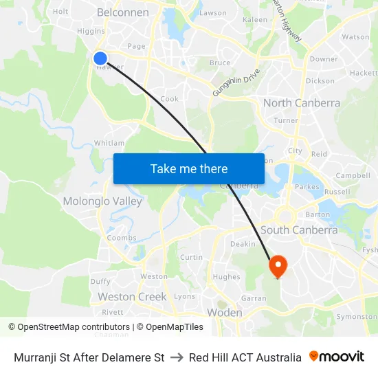 Murranji St After Delamere St to Red Hill ACT Australia map