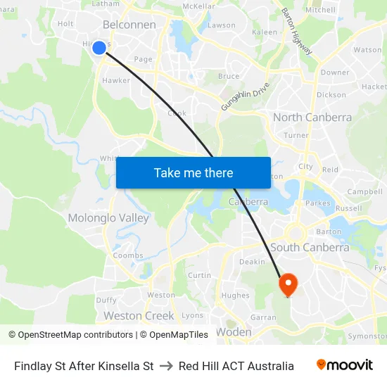 Findlay St After Kinsella St to Red Hill ACT Australia map