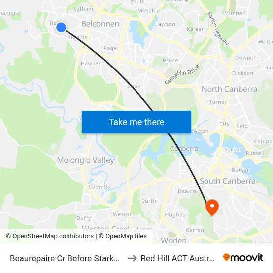 Beaurepaire Cr Before Starke St to Red Hill ACT Australia map