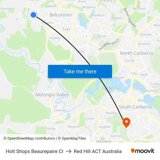 Holt Shops Beaurepaire Cr to Red Hill ACT Australia map