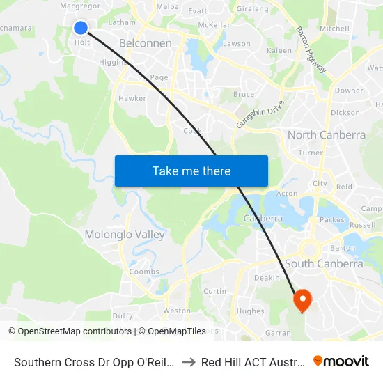Southern Cross Dr Opp O'Reilly St to Red Hill ACT Australia map