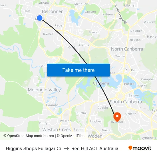 Higgins Shops Fullagar Cr to Red Hill ACT Australia map