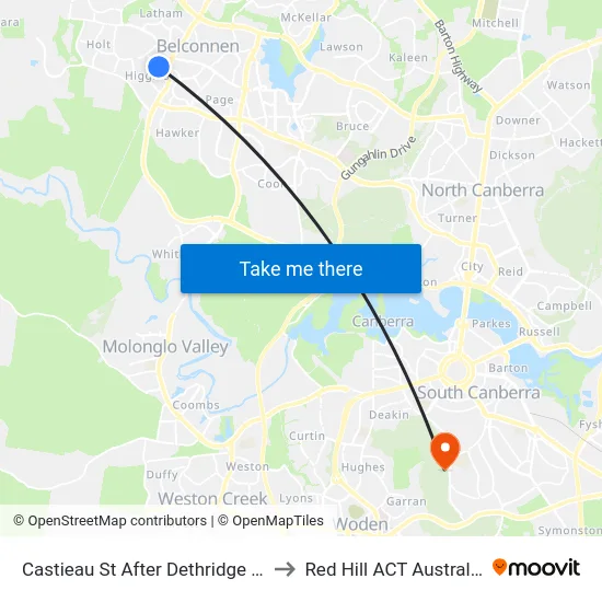 Castieau St After Dethridge St to Red Hill ACT Australia map