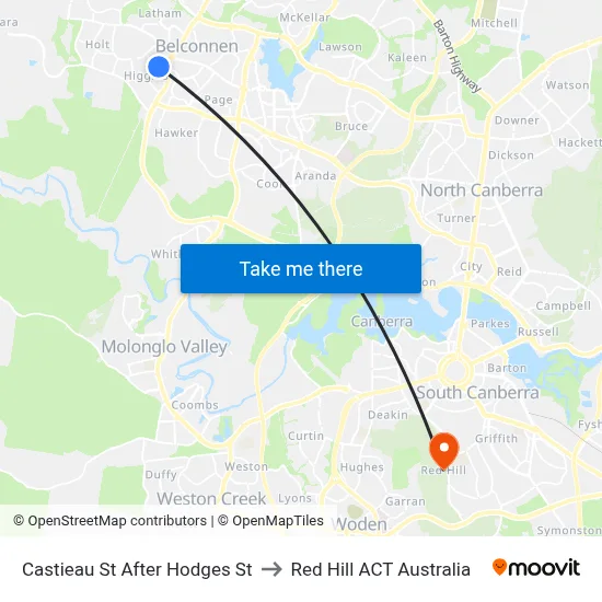 Castieau St After Hodges St to Red Hill ACT Australia map