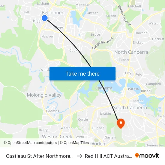 Castieau St After Northmore Cr to Red Hill ACT Australia map