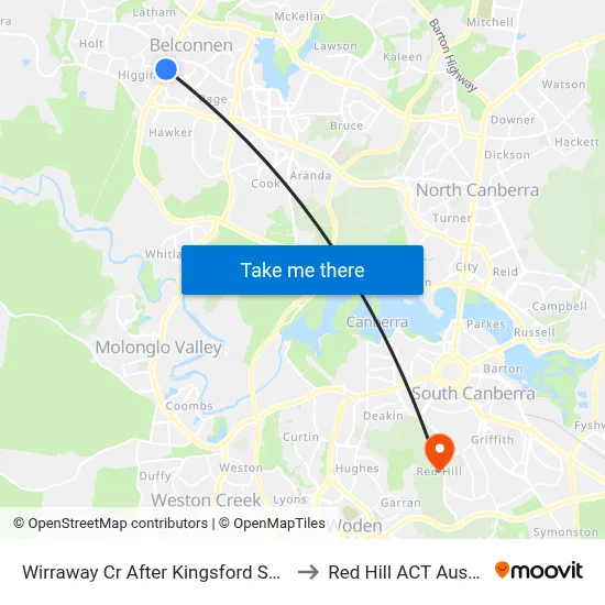 Wirraway Cr After Kingsford Smith Dr to Red Hill ACT Australia map