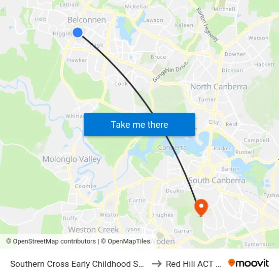 Southern Cross Early Childhood School Wirraway Cr to Red Hill ACT Australia map