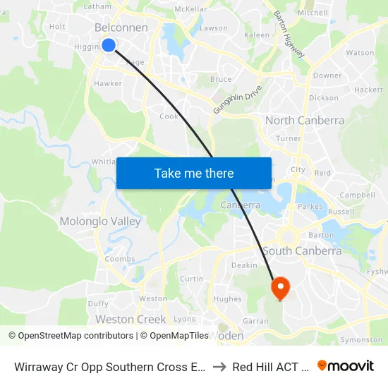 Wirraway Cr Opp Southern Cross Early Childhood Sch to Red Hill ACT Australia map