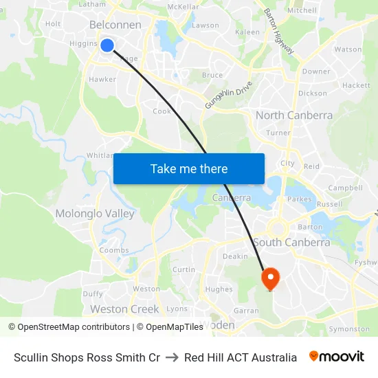 Scullin Shops Ross Smith Cr to Red Hill ACT Australia map