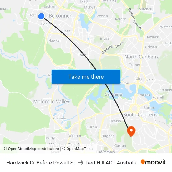 Hardwick Cr Before Powell St to Red Hill ACT Australia map