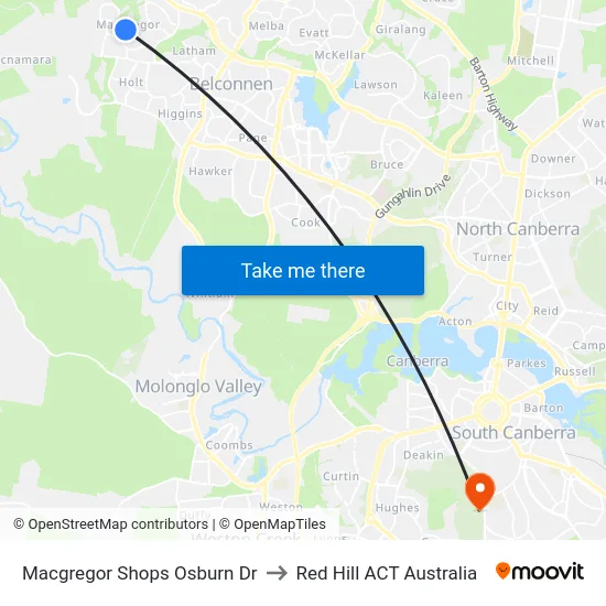 Macgregor Shops Osburn Dr to Red Hill ACT Australia map