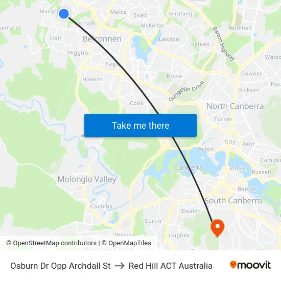 Osburn Dr Opp Archdall St to Red Hill ACT Australia map
