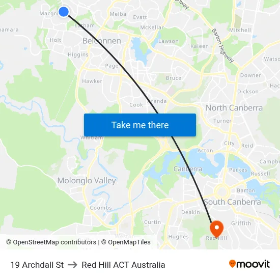 19 Archdall St to Red Hill ACT Australia map