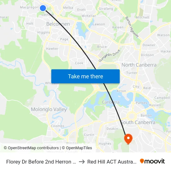 Florey Dr Before 2nd Herron Cr to Red Hill ACT Australia map