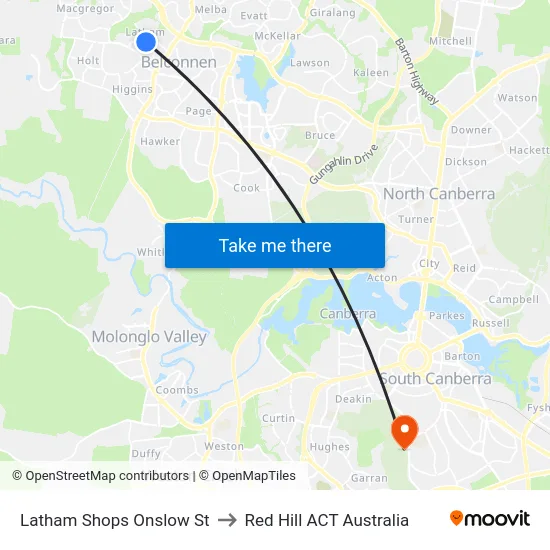 Latham Shops Onslow St to Red Hill ACT Australia map