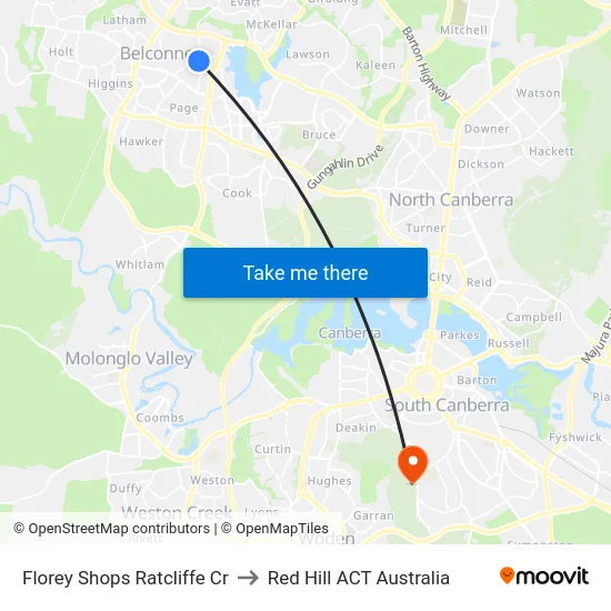 Florey Shops Ratcliffe Cr to Red Hill ACT Australia map