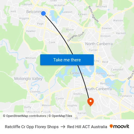 Ratcliffe Cr Opp Florey Shops to Red Hill ACT Australia map