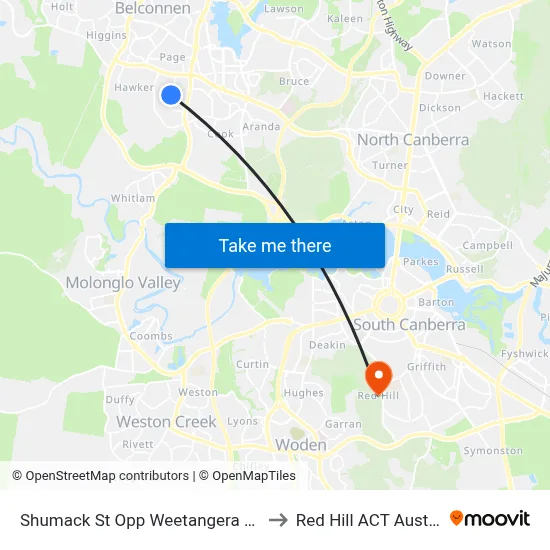 Shumack St Opp Weetangera Shops to Red Hill ACT Australia map
