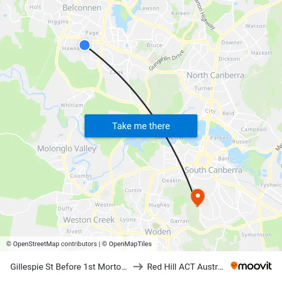 Gillespie St Before 1st Morton St to Red Hill ACT Australia map
