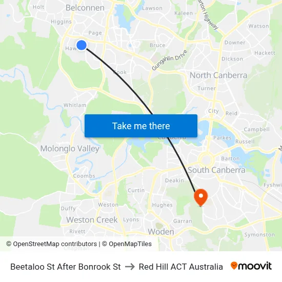 Beetaloo St After Bonrook St to Red Hill ACT Australia map