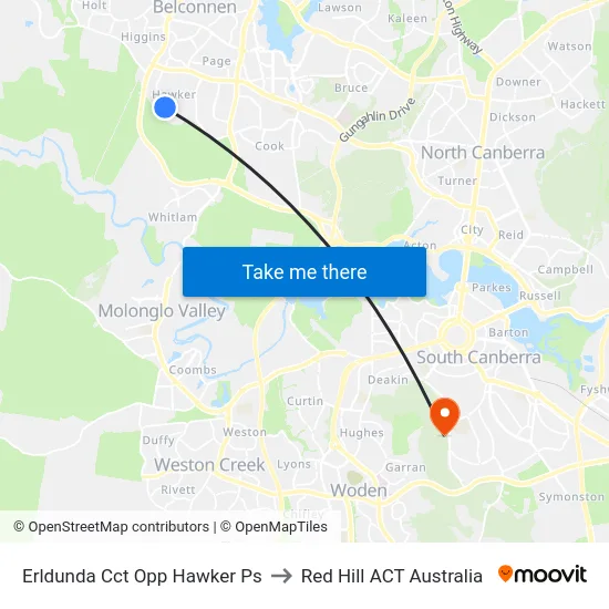 Erldunda Cct Opp Hawker Ps to Red Hill ACT Australia map