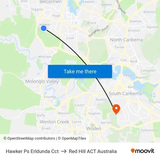 Hawker Ps Erldunda Cct to Red Hill ACT Australia map