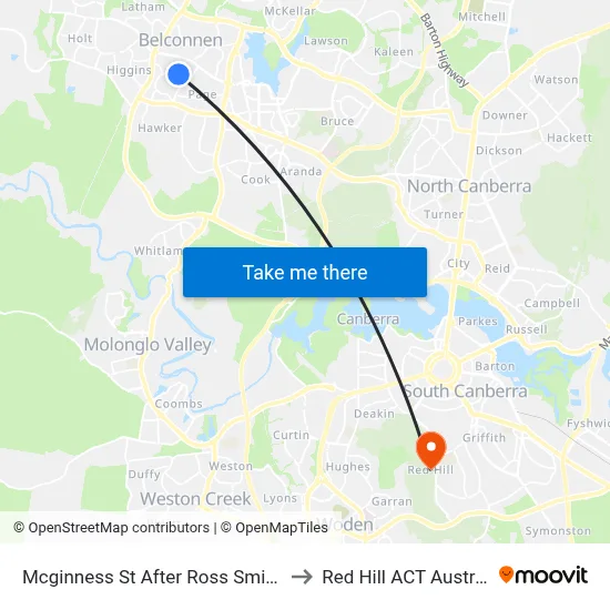Mcginness St After Ross Smith Cr to Red Hill ACT Australia map
