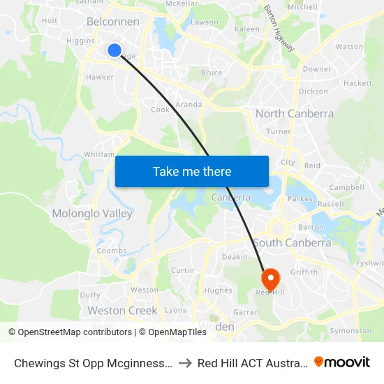 Chewings St Opp Mcginness St to Red Hill ACT Australia map