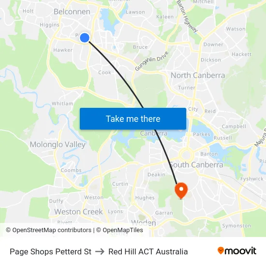 Page Shops Petterd St to Red Hill ACT Australia map