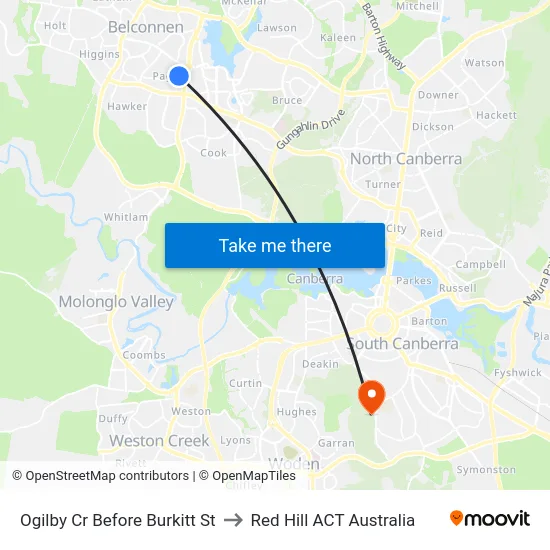 Ogilby Cr Before Burkitt St to Red Hill ACT Australia map
