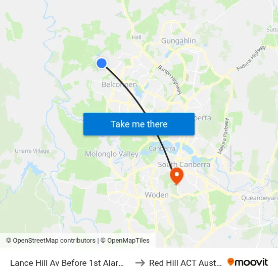 Lance Hill Av Before 1st Alarmon Cr to Red Hill ACT Australia map