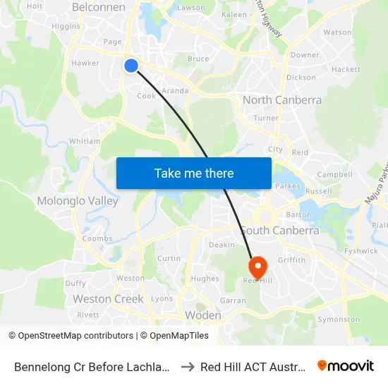 Bennelong Cr Before Lachlan St to Red Hill ACT Australia map